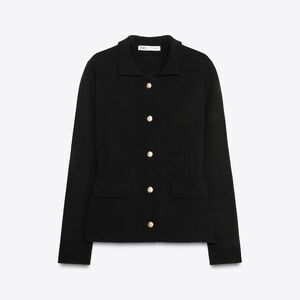 Zara Women's black sweater blazer with Gold Accents